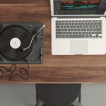 Listening with laptop headphones and turntable