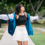 Woman listening with headphones